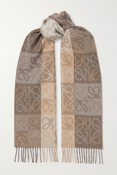 유럽직배송 로에베 스카프 LOEWE Fringed intarsia wool and cashmere-blend scarf 30049528927116866