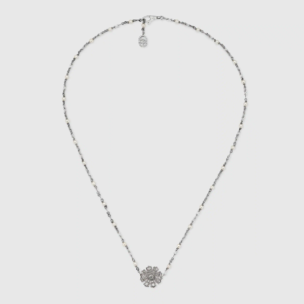 유럽직배송 구찌 목걸이 GUCCI Flower necklace with diamonds and pearls 581809J8CZ09068