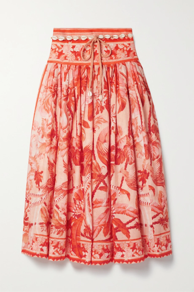 유럽직배송 짐머만 스커트 ZIMMERMANN Lyre belted shell-embellished printed linen midi skirt 42247633207928214