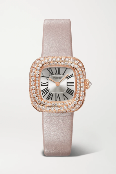 유럽직배송 까르띠에 CARTIER Coussin de Cartier 27.1mm small 18-karat rose gold, metallic leather and diamond watch 1647597282484285