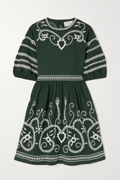 유럽직배송 THE GREAT. The Peninsula embroidered cotton and linen-blend mini dress 43769801095399992