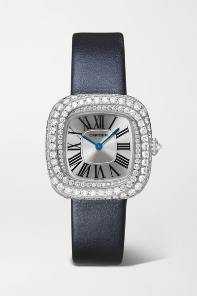유럽직배송 까르띠에 CARTIER Coussin de Cartier 30.4mm medium rhodium-plated white gold, leather and diamond watch 1647597282484283