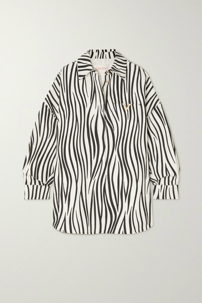 유럽직배송 발렌티노 셔츠 VALENTINO Oversized embellished zebra-print silk-faille shirt 42247633208854796