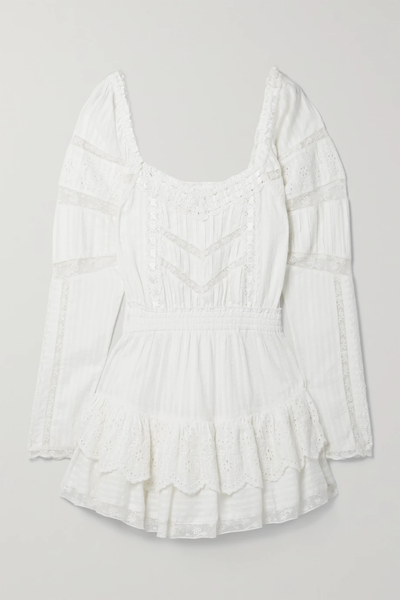 유럽직배송 러브샤크팬시 미니원피스 LOVESHACKFANCY Sanaya lace-trimmed broderie anglaise cotton-voile mini dress 45666037505076444