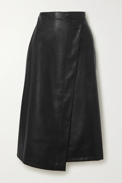 유럽직배송 르비에르 스커트 LVIR Unbalance asymmetric faux leather midi wrap skirt 43769801096357176