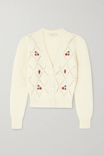 유럽직배송 알레산드라리치 가디건 ALESSANDRA RICH Embellished embroidered pointelle-knit alpaca-blend cardigan 1647597278312096