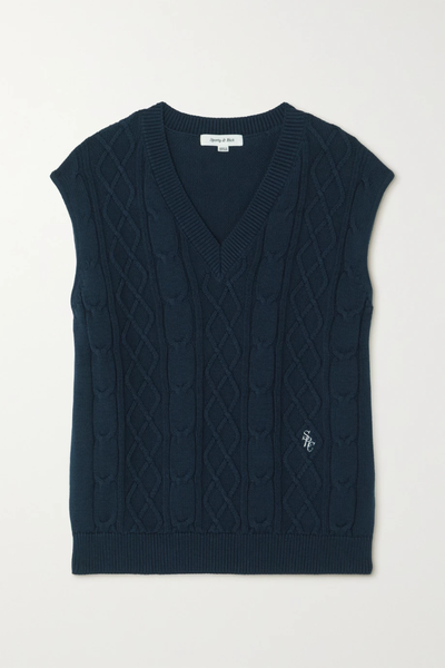유럽직배송 스포티앤리치 SPORTY &amp; RICH Embroidered cable-knit cotton vest 38063312420690574