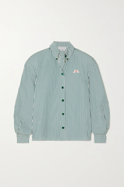 유럽직배송 ROWEN ROSE Embroidered striped cotton-poplin shirt 1647597279062435