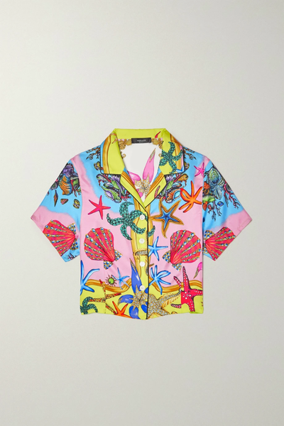 유럽직배송 베르사체 파자마셔츠 VERSACE Cropped printed silk-twill pajama shirt 45666037505006321