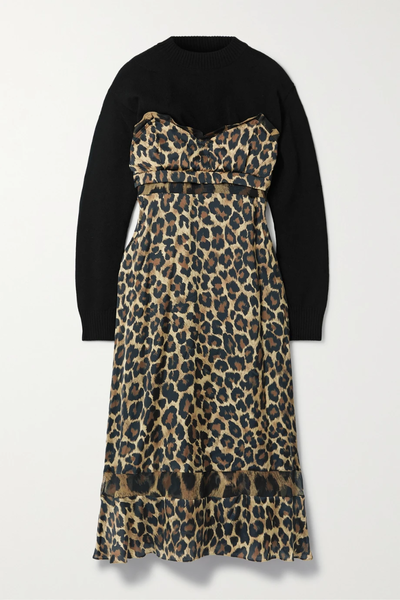 유럽직배송 사카이 원피스 SACAI Wool and leopard-print crepe maxi dress 46376663162567328