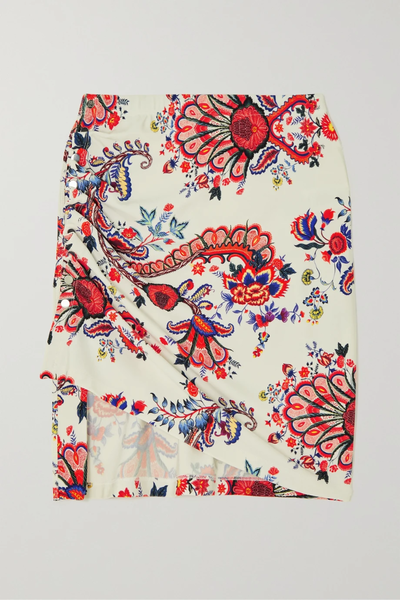 유럽직배송 파코라반 미니스커트 PACO RABANNE Asymmetric ruched paisley-print stretch-jersey mini skirt 46376663162392909
