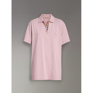 유럽직배송 버버리 체크 플래킷 코튼 피케 폴로 셔츠 초크 핑크 BURBERRY CHECK PLACKET COTTON PIQUE POLO SHIRT 80029251