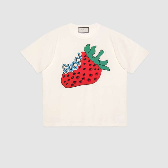 유럽직배송 구찌 GUCCI Oversize cotton T-shirt with strawberry 539081XJA2J7136