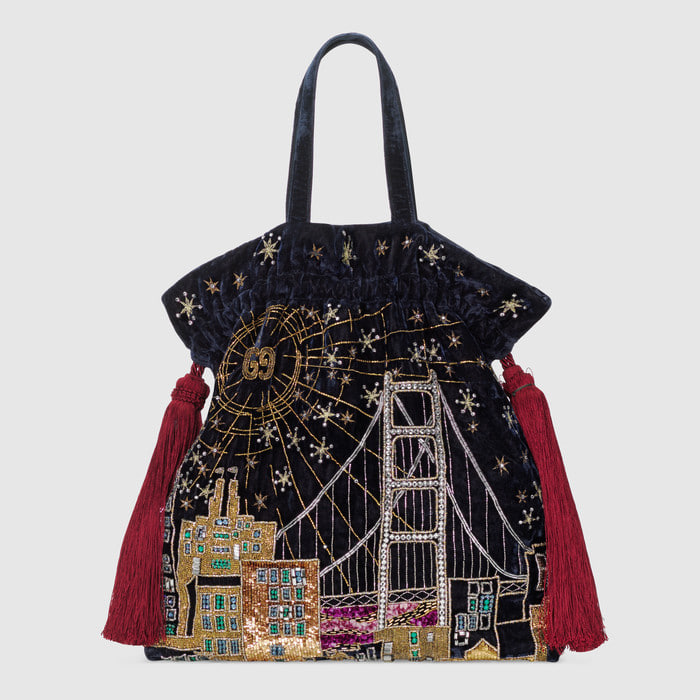유럽직배송 구찌 GUCCI Velvet tote with San Francisco embroidery 577623HM2B04159
