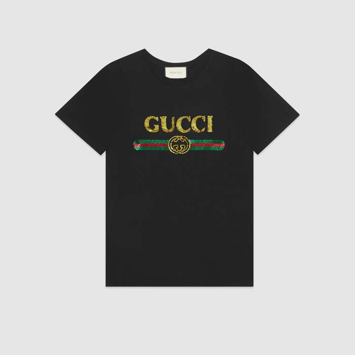 유럽직배송 구찌 GUCCI Oversize T-shirt with sequin Gucci logo 492347XJARN1082