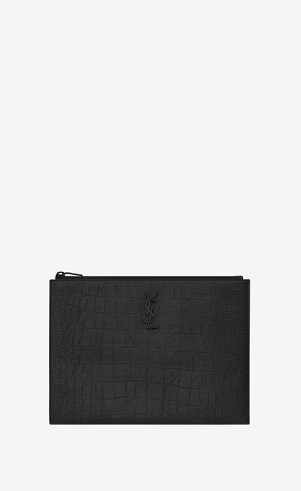 유럽직배송 입생로랑 SAINT LAURENT Monogram tablet holder in crocodile embossed leather 453249C9H0U1000