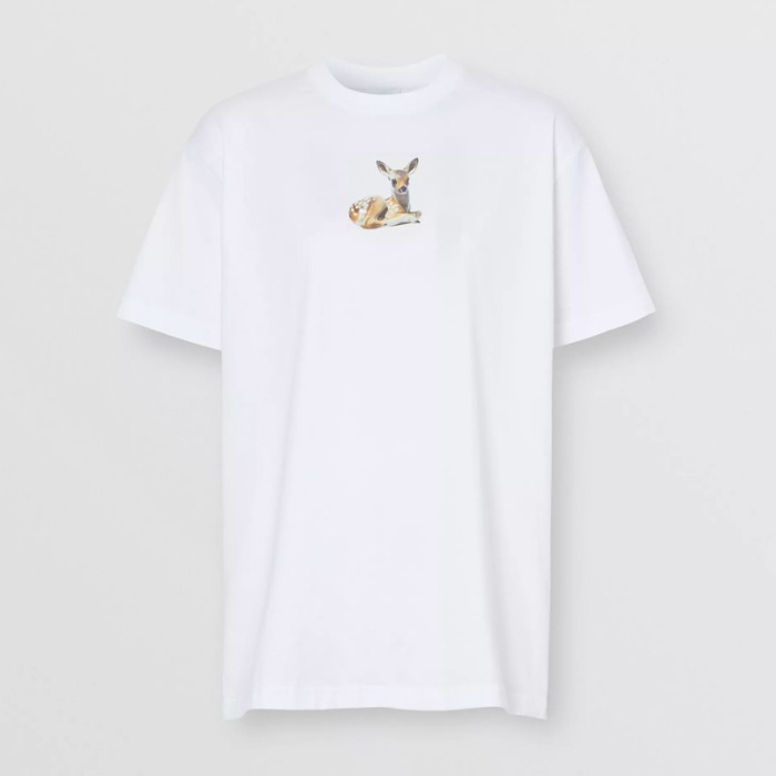 유럽직배송 버버리 여성 디어 프린트 코튼 티셔츠 화이트 BURBERRY Women&#039;s Deer Print Cotton T-shirt 80246531