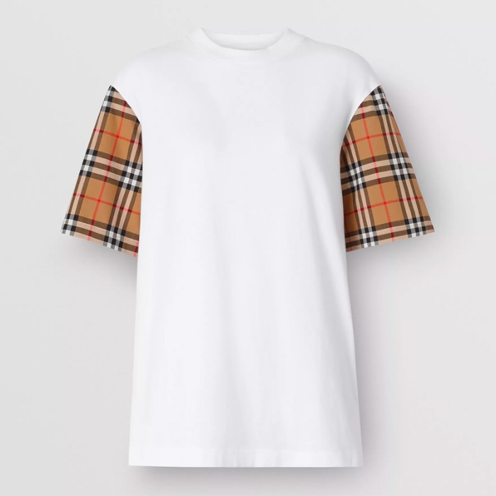 유럽직배송 버버리 여성 빈티지 체크 디테일 코튼 티셔츠 화이트 BURBERRY Women&#039;s Vintage Check Detail Cotton T-shirt 80148961