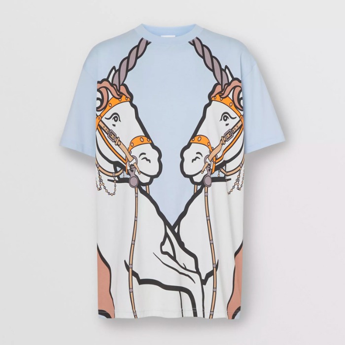 유럽직배송 버버리 여성 유니콘 프린트 코튼 오버사이즈 티셔츠 스카이 BURBERRY Women&#039;s Unicorn Print Cotton Oversized T-shirt 80161341