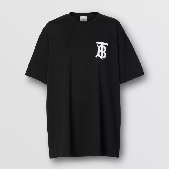 유럽직배송 버버리 여성 모노그램 코튼 오버사이즈 티셔츠 블랙 BURBERRY Women&#039;s Monogram Motif Cotton Oversized T-shirt 80174721