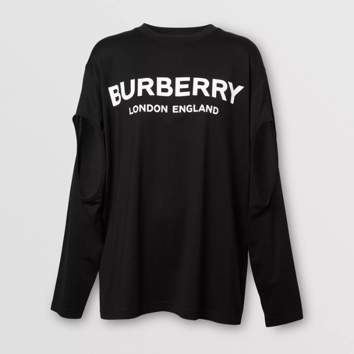 유럽직배송 버버리 여성 롱 슬리브 로고 프린트 코튼 오버사이즈 톱 블랙 BURBERRY Woman Long-sleeve Logo Print Cotton Oversized Top 80256631