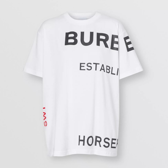 유럽직배송 버버리 여성 코튼 오버사이즈 티셔츠 화이트 BURBERRY Woman Horseferry Print Cotton Oversized T-shirt 80171031