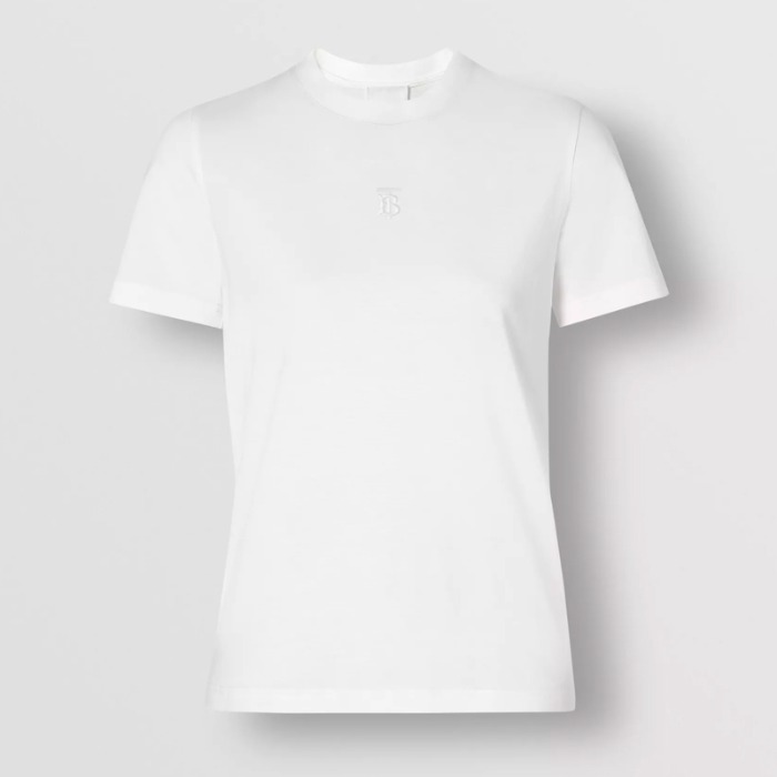 유럽직배송 버버리 여성 모노그램 모티프 코튼 티셔츠 화이트 BURBERRY Woman Monogram Motif Cotton T-shirt 80151861
