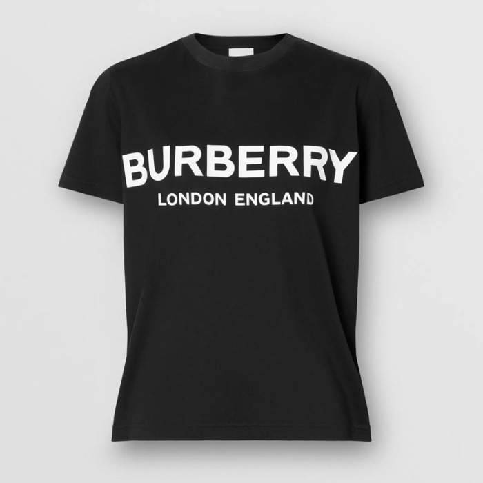 유럽직배송 버버리 여성 로고 프린트 코튼 티셔츠 블랙 BURBERRY Woman Logo Print Cotton T-shirt 80116511