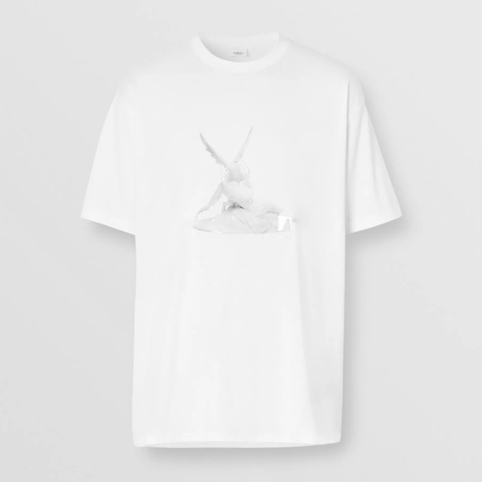 유럽직배송 버버리 남성 큐피드 프린트 코튼 오버사이즈 티셔츠 화이트 BURBERRY Man Cupid Print Cotton Oversized T-shirt 80243651