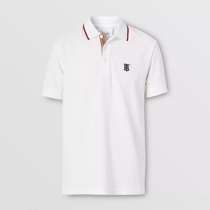 유럽직배송 버버리 남성 아이콘 스트라이프 플래킷 코튼 피케 폴로셔츠 화이트 BURBERRY Man Icon Stripe Placket Cotton Piqué Polo Shirt 80170041