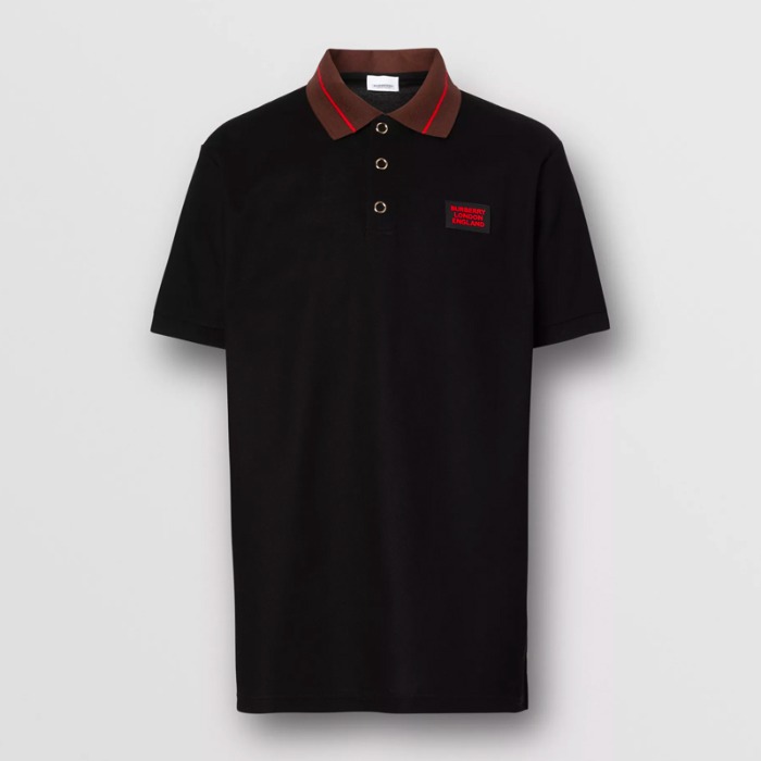 유럽직배송 버버리 남성 로고 디테일 코튼 피케 폴로셔츠 블랙 BURBERRY Man Logo Detail Cotton Piqué Polo Shirt 80186991