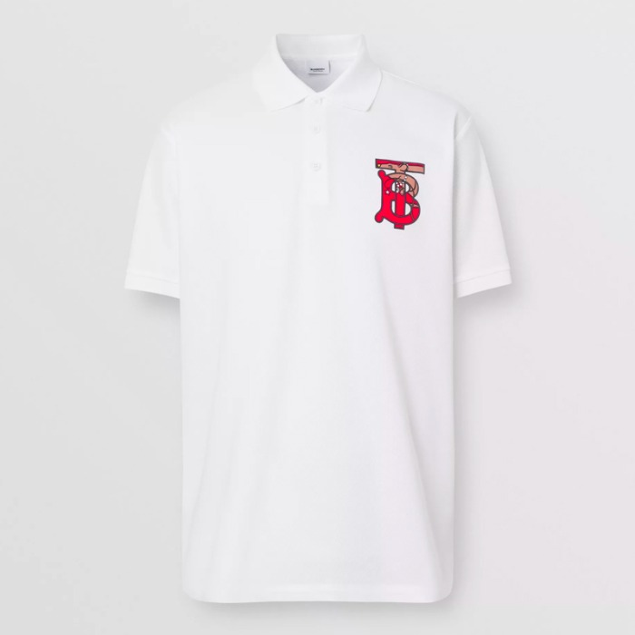 유럽직배송 버버리 남성 모노그램 모티프 코튼 피케 오버사이즈 폴로셔츠 화이트 BURBERRY Man Monogram Motif Cotton Piqué Oversized Polo Shirt 80248521