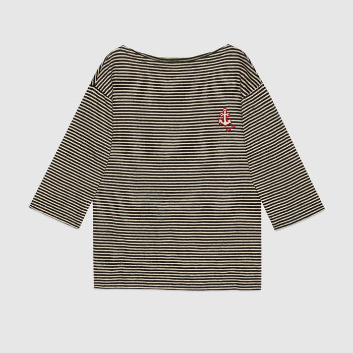 유럽직배송 구찌 GUCCI Gucci Striped linen T-shirt with anchor 615742XJCST9141