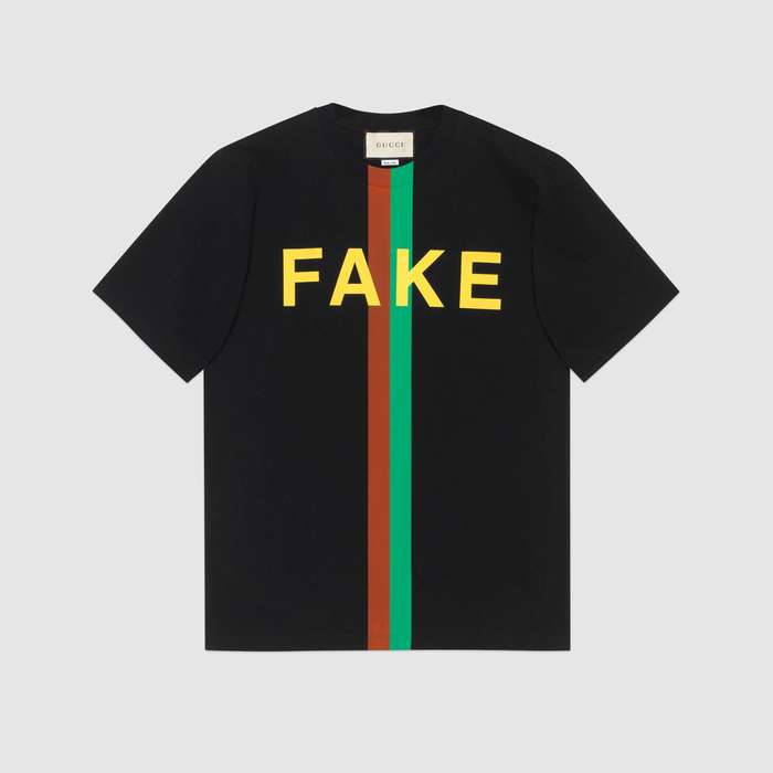 유럽직배송 구찌 GUCCI Gucci &#039;Fake/Not&#039; print oversize T-shirt 616036XJCXX1082