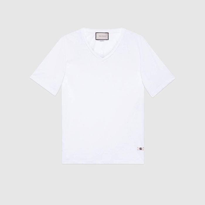 유럽직배송 구찌 GUCCI Gucci Linen V-neck T-shirt with Double G 645269XJC6N9692