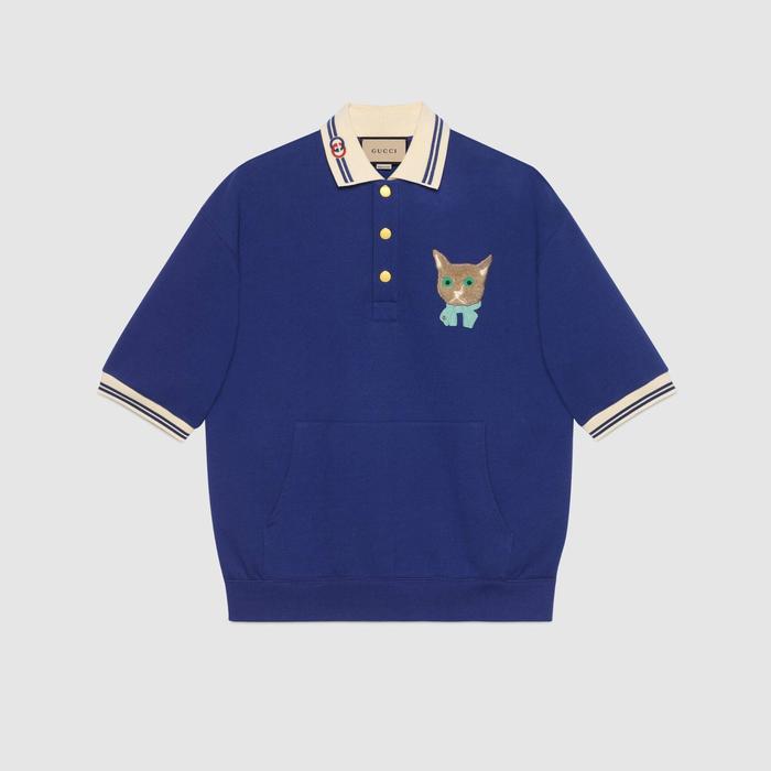 유럽직배송 구찌 GUCCI Gucci - Jersey polo sweatshirt with Gucci cat 658081XJDI44330