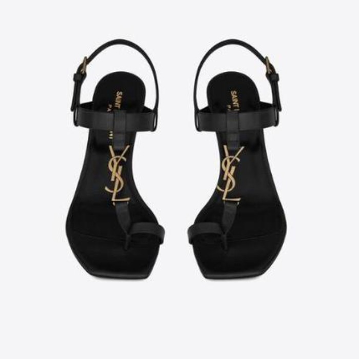 유럽직배송 입생로랑 SAINT LAURENT cassandra heeled sandals in smooth leather with gold-tone monogram 658198DWETT1000