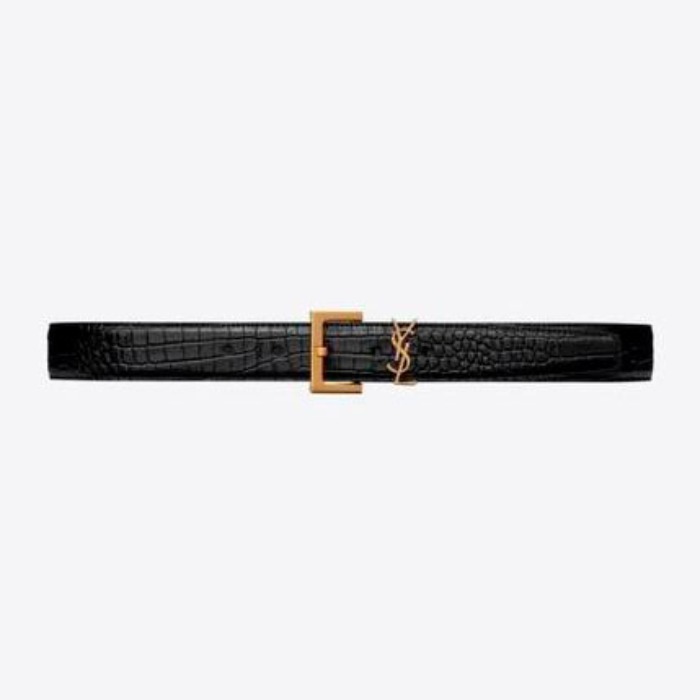 유럽직배송 입생로랑 여성벨트 SAINT LAURENT monogram belt with square buckle in crocodile embossed leather 634437DND0J1000