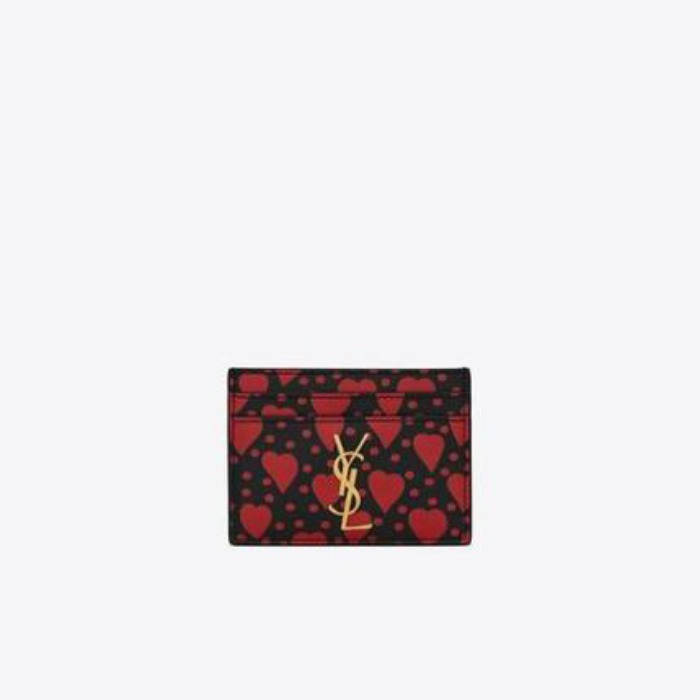 유럽직배송 입생로랑 SAINT LAURENT bi-fold zip wallet in leather with hearts-and-dots-print 66965629Z1J1058