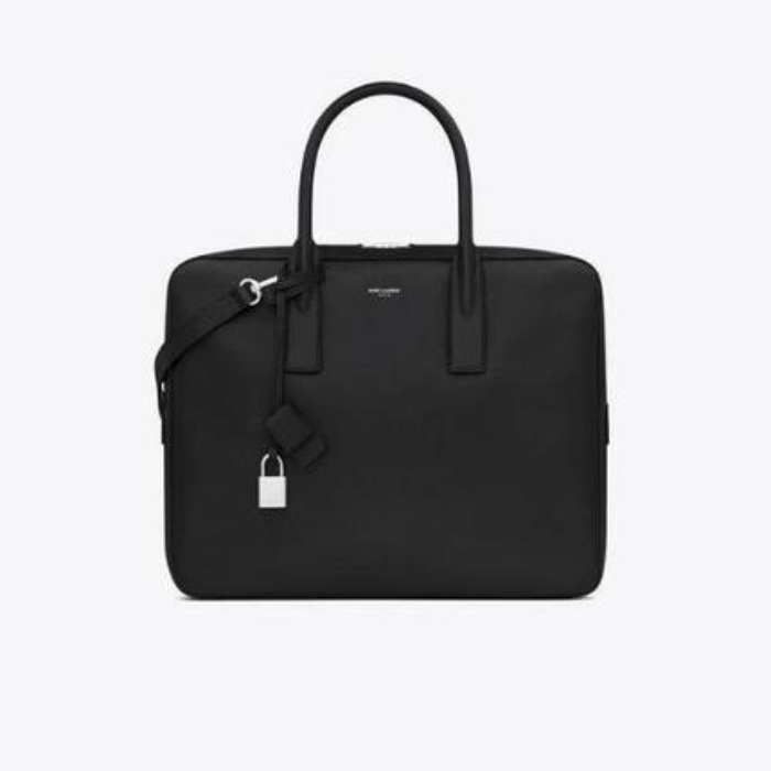 유럽직배송 입생로랑 SAINT LAURENT small museum flat briefcase in black textured leather 377865BTY0N1000