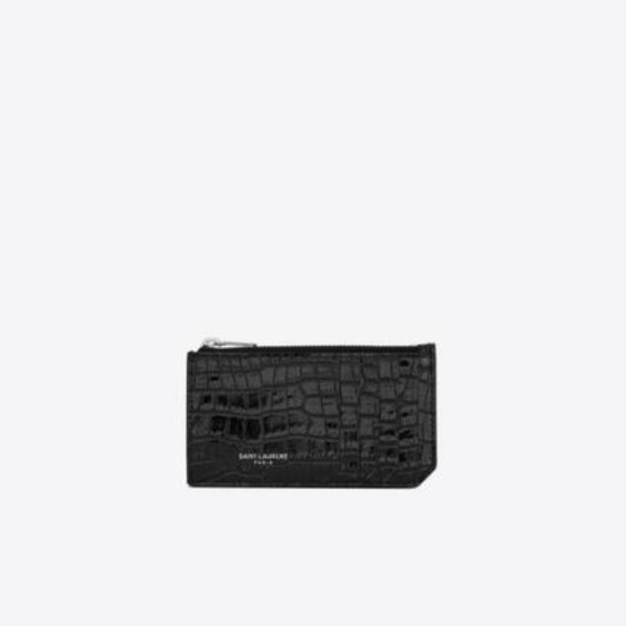 유럽직배송 입생로랑 카드케이스 SAINT LAURENT fragments zipped card case in crocodile embossed shiny leather 631992DND0N1000