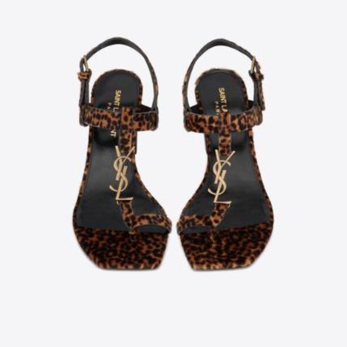 유럽직배송 입생로랑 SAINT LAURENT cassandra heeled sandals in leopard-print pony-effect leather with gold-tone monogram 6766352PMTT2094