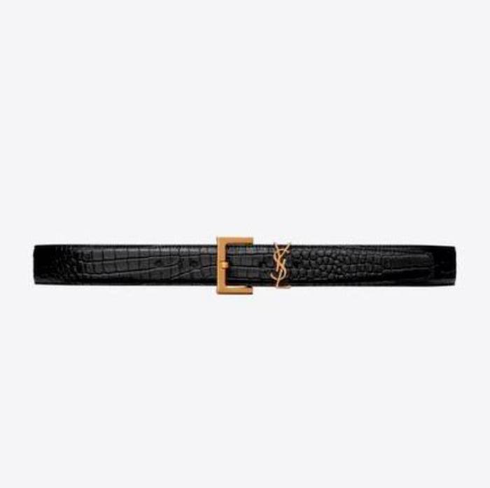 유럽직배송 입생로랑 SAINT LAURENT monogram belt with square buckle in crocodile embossed leather 558088DND0J1000