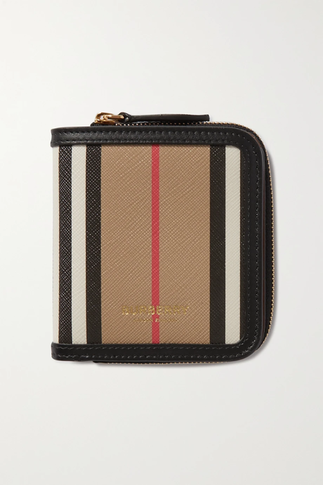 유럽직배송 버버리 BURBERRY Leather-trimmed striped coated-canvas wallet 9649229528577092