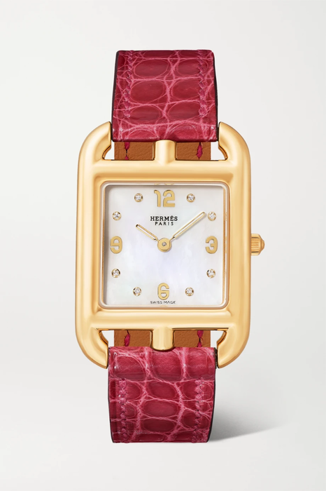 유럽직배송 HERMÈS TIMEPIECES Cape Cod 23mm small 18-karat gold, alligator, mother-of-pearl and diamond watch 25185454456523483