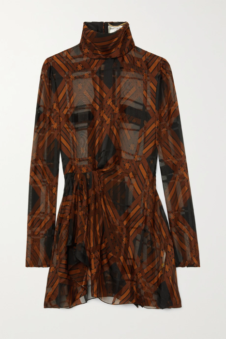 유럽직배송 생로랑 SAINT LAURENT Gathered printed silk-georgette turtleneck blouse 11452292647120549
