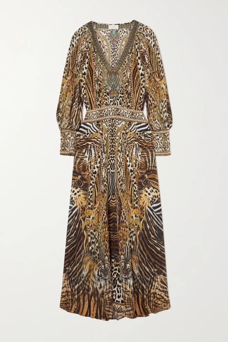 유럽직배송 CAMILLA Crystal-embellished shirred animal-print silk-chiffon maxi dress 27086482324427298