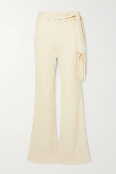 유럽직배송 SAVANNAH MORROW Vea belted tasseled crinkled silk and bamboo-blend pants 24772899113585217