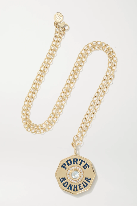 유럽직배송 MARLO LAZ Porte Bonheur Coin large 14-karat gold, enamel, aquamarine and diamond necklace 560971904226663