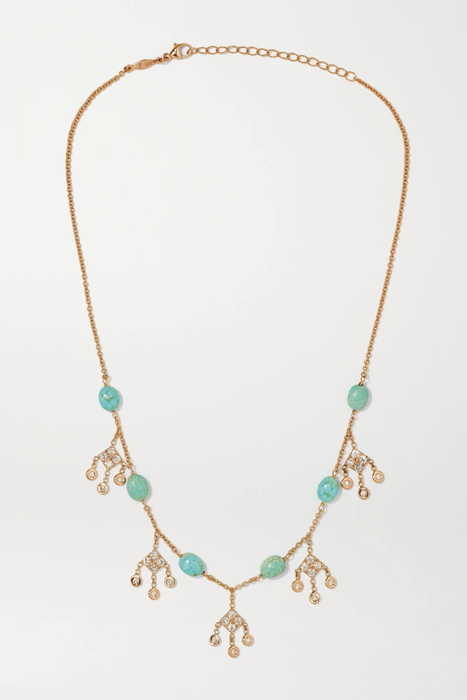 유럽직배송 JACQUIE AICHE Shaker 14-karat rose gold, turquoise and diamond necklace 17476499599768764